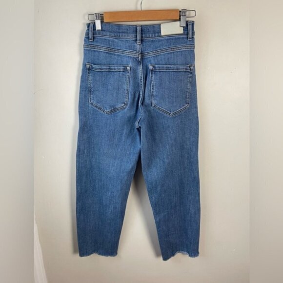 Whistles blue denim curved seam high rise raw hem ankle cropped mom jeans 26 - Picture 2 of 12